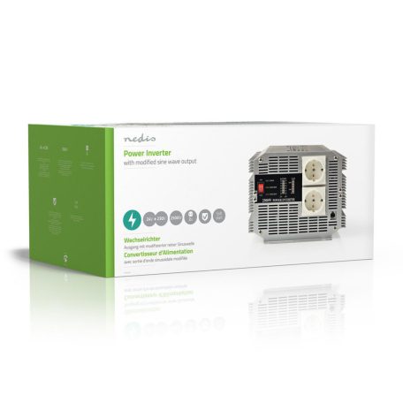 Inverter módosult szinuszhullám | Bemeneti feszültség: 24 V DC | Eszköz táp kimeneti csatlaakozó(k): Type F (CEE 7/3) | 230 V AC 50 Hz | 2500 W | Kimenő csúcs teljesítmény: 5000 W | Csavaros Kapocs | Ezüst