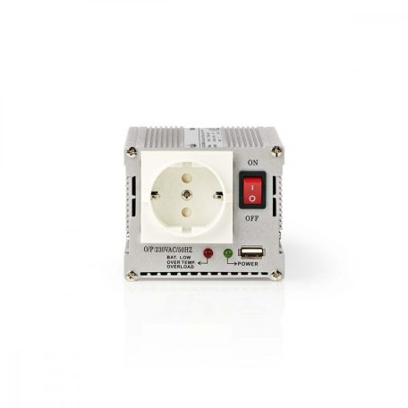 Inverter módosult szinuszhullám | Bemeneti feszültség: 24 V DC | Eszköz táp kimeneti csatlaakozó(k): Type F (CEE 7/3) / USB-A | 230 V AC 50 Hz | 300 W | Kimenő csúcs teljesítmény: 600 W | Akkumulátorsaruk + Szivargyújtó | Ezüst