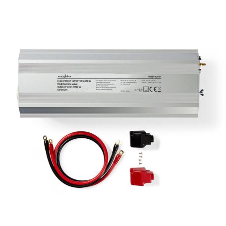 Inverter módosult szinuszhullám | Bemeneti feszültség: 24 V DC | Eszköz táp kimeneti csatlaakozó(k): Type F (CEE 7/3) | 230 V AC 50 Hz | 4000 W | Kimenő csúcs teljesítmény: 8000 W | Csavaros Kapocs | Ezüst