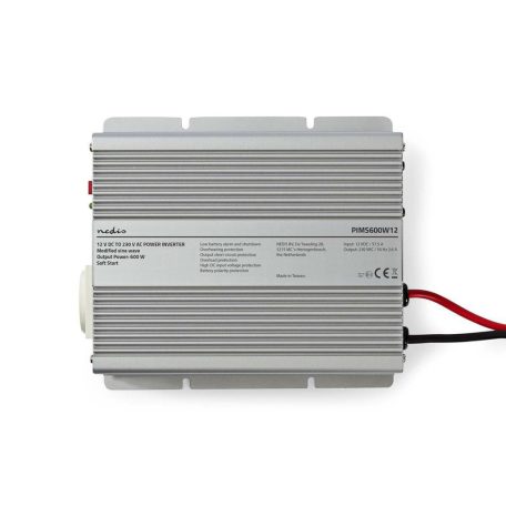 Inverter módosult szinuszhullám | Bemeneti feszültség: 12 V DC | Eszköz táp kimeneti csatlaakozó(k): Type F (CEE 7/3) | 230 V AC 50 Hz | 600 W | Kimenő csúcs teljesítmény: 1500 W | Akkumulátor Saru | Ezüst