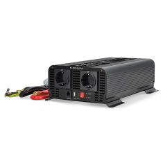   Inverter tiszta szinuszos | Bemeneti feszültség: 12 V DC | Eszköz táp kimeneti csatlaakozó(k): Type F (CEE 7/3) / USB-A / USB-C™ | 230 V AC 50 Hz | 1000 W | Kimenő csúcs teljesítmény: 2000 W | Csavaros Kapocs | Tiszta Szinusz Hullám | Biztosíték | Fekete