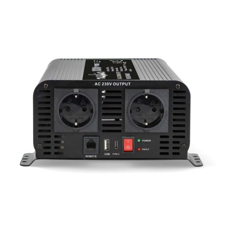 Inverter tiszta szinuszos | Bemeneti feszültség: 12 V DC | Eszköz táp kimeneti csatlaakozó(k): Type F (CEE 7/3) / USB-A / USB-C™ | 230 V AC 50 Hz | 1000 W | Kimenő csúcs teljesítmény: 2000 W | Csavaros Kapocs | Tiszta Szinusz Hullám | Biztosíték | Fekete
