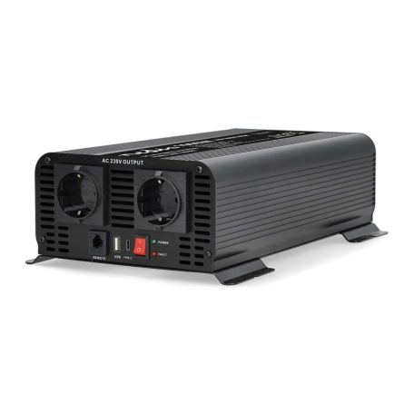 Inverter tiszta szinuszos | Bemeneti feszültség: 12 V DC | Eszköz táp kimeneti csatlaakozó(k): Type F (CEE 7/3) / USB-A / USB-C™ | 230 V AC 50 Hz | 1000 W | Kimenő csúcs teljesítmény: 2000 W | Csavaros Kapocs | Tiszta Szinusz Hullám | Biztosíték | Fekete