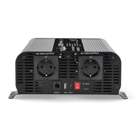 Inverter tiszta szinuszos | Bemeneti feszültség: 12 V DC | Eszköz táp kimeneti csatlaakozó(k): Type F (CEE 7/3) / USB-A / USB-C™ | 230 V AC 50 Hz | 2000 W | Kimenő csúcs teljesítmény: 4000 W | Csavaros Kapocs | Tiszta Szinusz Hullám | Biztosíték | Fekete