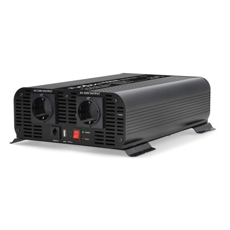 Inverter tiszta szinuszos | Bemeneti feszültség: 12 V DC | Eszköz táp kimeneti csatlaakozó(k): Type F (CEE 7/3) / USB-A / USB-C™ | 230 V AC 50 Hz | 2000 W | Kimenő csúcs teljesítmény: 4000 W | Csavaros Kapocs | Tiszta Szinusz Hullám | Biztosíték | Fekete