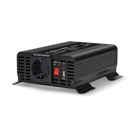 Inverter tiszta szinuszos | Bemeneti feszültség: 12 V DC | Eszköz táp kimeneti csatlaakozó(k): Type F (CEE 7/3) / USB-A / USB-C™ | 230 V AC 50 Hz | 300 W | Kimenő csúcs teljesítmény: 600 W | Csavaros Kapocs | Tiszta Szinusz Hullám | Biztosíték | Fekete