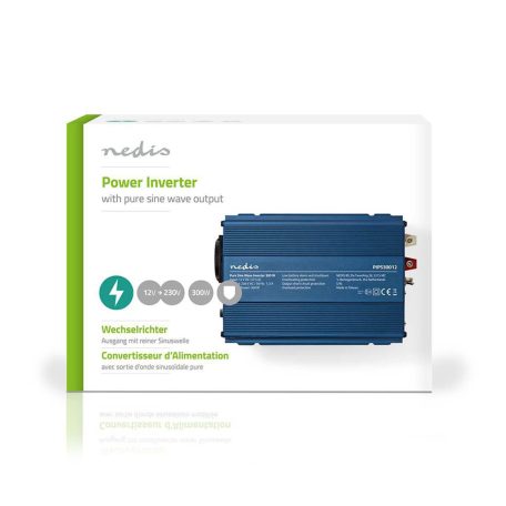 Inverter tiszta szinuszos | Bemeneti feszültség: 12 V DC | Eszköz táp kimeneti csatlaakozó(k): Type F (CEE 7/3) | 230 V AC 50 Hz | 300 W | Kimenő csúcs teljesítmény: 500 W | Csavaros Kapocs | Tiszta Szinusz Hullám | Biztosíték | Kék