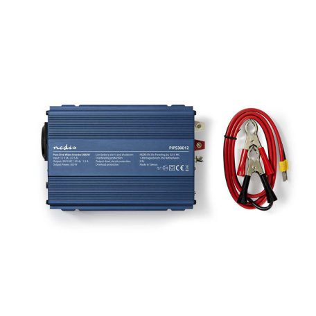 Inverter tiszta szinuszos | Bemeneti feszültség: 12 V DC | Eszköz táp kimeneti csatlaakozó(k): Type F (CEE 7/3) | 230 V AC 50 Hz | 300 W | Kimenő csúcs teljesítmény: 500 W | Csavaros Kapocs | Tiszta Szinusz Hullám | Biztosíték | Kék