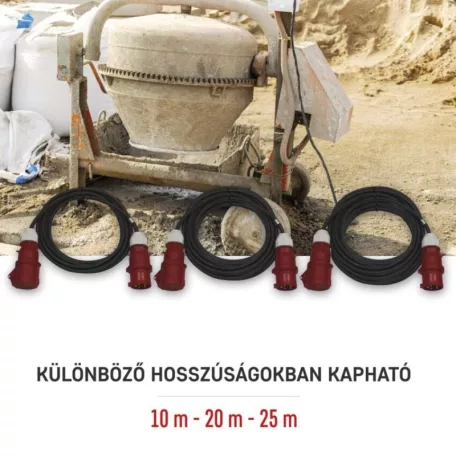 3 fázisú kültéri hosszabbító 20 m / 1 aljzat / fekete / gumi / 400 V / 2,5 mm2