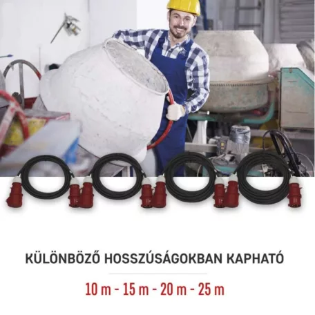 3 fázisú kültéri hosszabbító 10 m / 1 aljzat / fekete / gumi / 400 V / 4 mm2