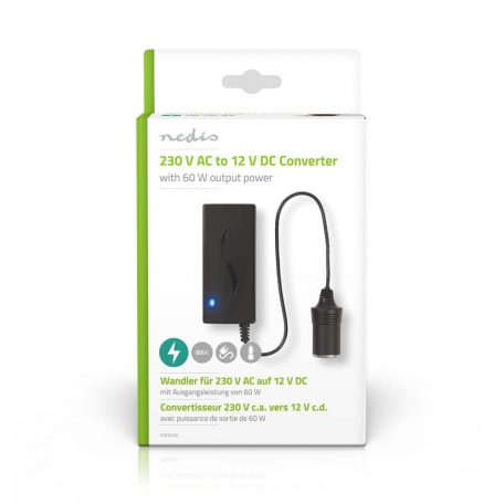 Nedis AC/DC adapter 230V-12V 5A 60W szivargyújtó aljzattal - poco100 Áramátalakító | 230 V AC - 12 V DC | 60 W| Hálózati Áramellátás | 230 V AC 50 Hz | 12 V DC | 60 W | Földelt csatlakozó | Fekete