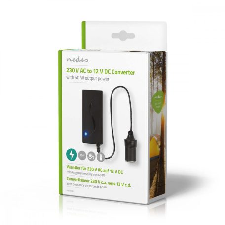 Nedis AC/DC adapter 230V-12V 5A 60W szivargyújtó aljzattal - poco100 Áramátalakító | 230 V AC - 12 V DC | 60 W| Hálózati Áramellátás | 230 V AC 50 Hz | 12 V DC | 60 W | Földelt csatlakozó | Fekete