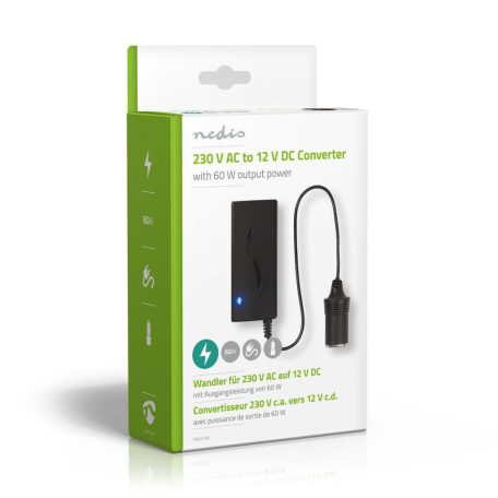 Teljesítmény Converter | Hálózati Áramellátás | 230 V AC 50 Hz | 12 V DC | 60 W | Földelt csatlakozó | Fekete