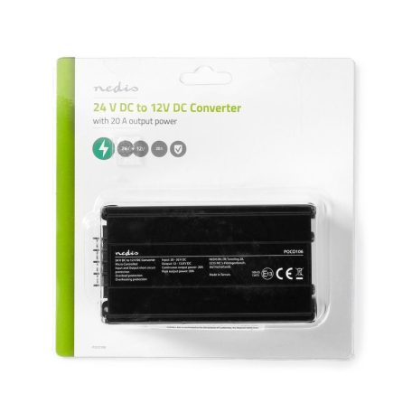 Teljesítmény Converter | Autós Táp | 24 V DC | 12 V DC | 240 W | Csavar Csatlakozó | Biztosítékkal ellátva | Fekete