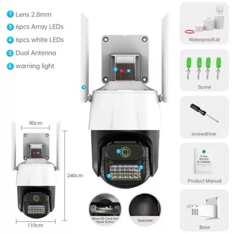 Pro vision Onvif 25P Wifi IP Kültéri Térfigyelő Kamera Full HD 1080p - 5MP - új típus 2 antennás ip66 megfigyelő biztonsági készlet mozgás követés hangfelvétel
