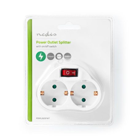 Tápaljzat Splitter | F típus (CEE 7/7) | 250 V AC 50 Hz | Földelt csatlakozó / F típus (CEE 7/7) | 250 V AC 50/60 Hz | 16.0 A | 3500 W | Integrált kapcsoló | Fehér