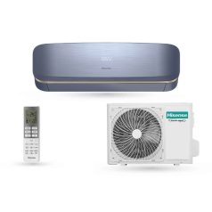   Hisense Fresh Air blue, okos Hűtő-fűtő klíma szellőztetés funkcióval szál csiszolt kék beltérivel, prémium Fresh Master QJ35XJ3B/AS35XJ3EW 3,5 kW split klíma tiszta levegő funkció, szénmonoxid mérő, wifi-s, scop 4,6 seer 8,5
