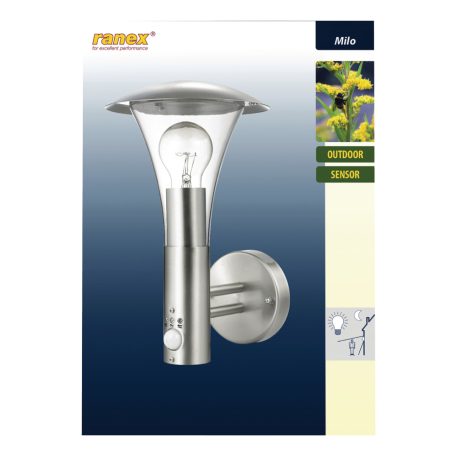 Kültéri Falikar 60 W Mozgásérzékelővel Csiszolt Acél