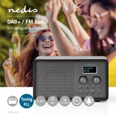   DAB+ Rádió | Asztali Kivitel | DAB+ / FM | 1.3 " | Fekete Fehér Képernyő | Elemes Áramellátás / USB-áramellátású | Digitális | 4.5 W | Bluetooth® | Ébresztő óra | Alvás időzítő | Fekete