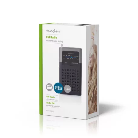 FM rádió | Hordozható kivitel | FM | Elemes Áramellátás | Analóg | 1.5 W | Fekete Fehér Képernyő | Fejhallgató kimenet | IP20 | Fekete / Szürke