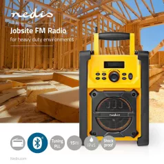   NEDIS FM rádió | Munkahelyi Rádió | FM | Elemes / Hálózati  | Digitális | 15 W | Képernyő méret: 2.2 " | Kék Fehér Képernyő | Bluetooth® | IPX5  Munkarádió