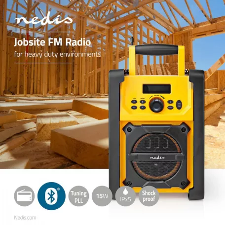 NEDIS FM rádió | Munkahelyi Rádió | FM | Elemes / Hálózati  | Digitális | 15 W | Képernyő méret: 2.2 " | Kék Fehér Képernyő | Bluetooth® | IPX5  Munkarádió