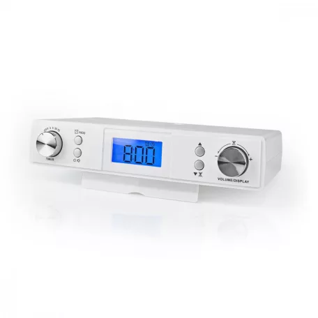 Konyhai rádió | Szekrény Alakú | FM | Hálózati Áramellátás | Digitális | 5 W | Fekete Kék Képernyő | Ezüst / Fehér