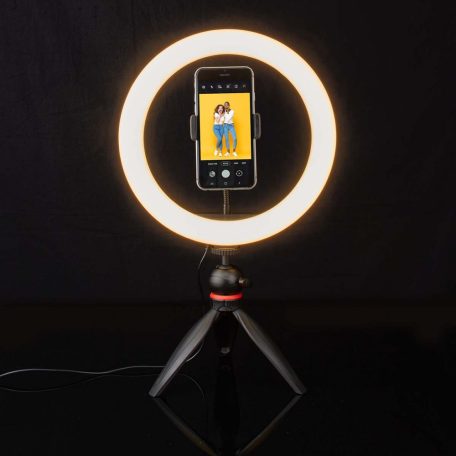 NEDIS körlámpa szelfik, vlogok, oktatóanyagok, TikTok-, Instagram- vagy YouTube-videók készítés | 10 inch | 120 LED's | 2700 - 6700 K | Háromlábú Állvány | Fekete