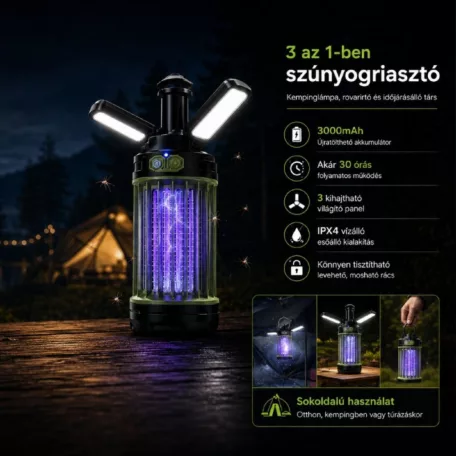 RoosCamp ROOSZAPPER RoosZapper UV szúnyogírtó + kempinglámpa, LED panel, 3000mAh akkumulátor, IPX4, összecsukható