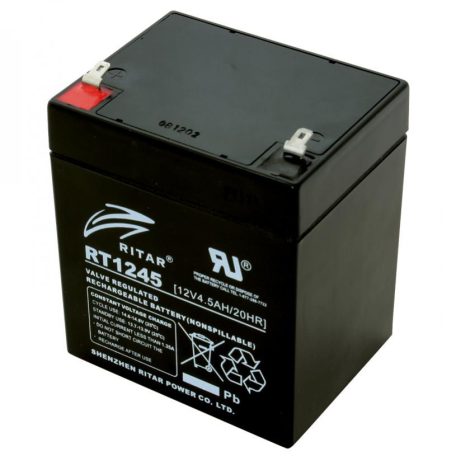Ritar RT 1245E ólomakkumulátor, 12V/4,5 Ah, 5 éves élettartam, zárt konstrukció