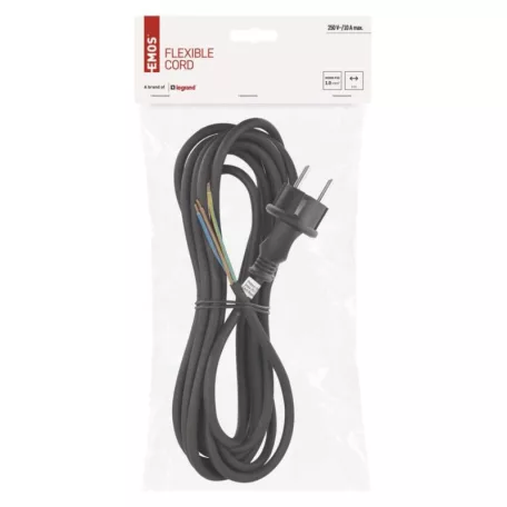 Flexo zsinór gumi/neoprén 3×1mm2, 5m, fekete