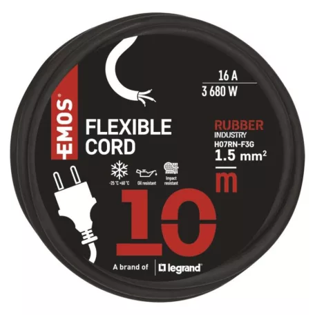 Flexo zsinór gumi/neoprén 3×1,5mm2, 10m, fekete