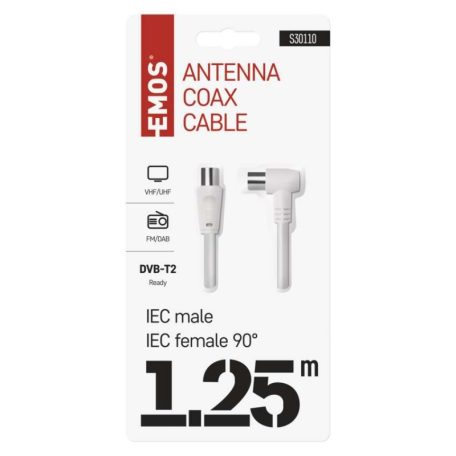 EMOS Antenna koax kábel 90° 1,25m
