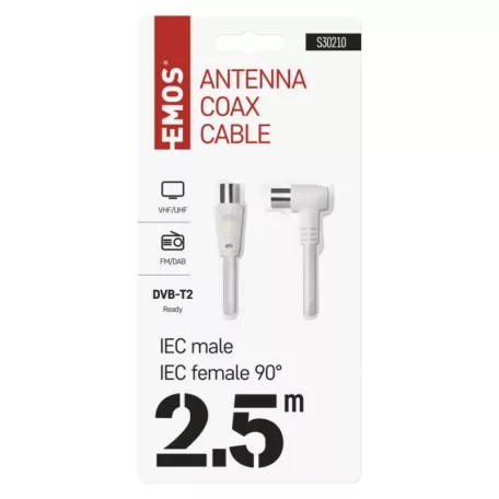 EMOS Antenna koax kábel 90° 2,5m