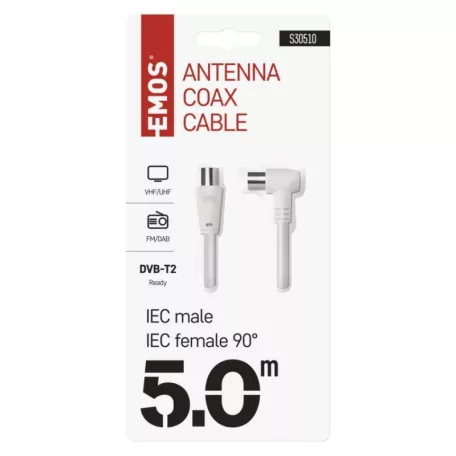EMOS Antenna koax kábel 90° 5m