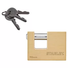   STANLEY S742-026 négyszögletes tömör rézlakat, 70 mm, 3 kulcsos