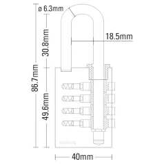   STANLEY S742-053 rézlakat, 40mm, számkombinációs, egyszeres reteszelés