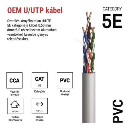 EMOS UTP kábel CAT5E PVC CCA, 100m