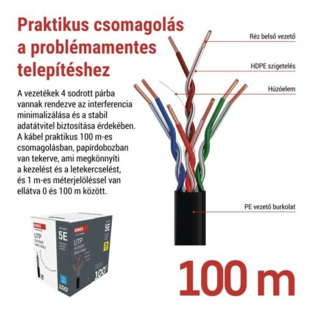 EMOS UTP kábel CAT 5E , outdoor, 100m
