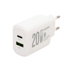   HOME SA20PPS USB hálózati gyorstöltő, 20 Watt, 2in1: USB-A + USB-C aljzat, QC + PD + PPS gyorstöltés, GaN technológia