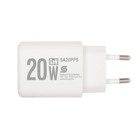 HOME SA20PPS USB hálózati gyorstöltő, 20 Watt, 2in1: USB-A + USB-C aljzat, QC + PD + PPS gyorstöltés, GaN technológia