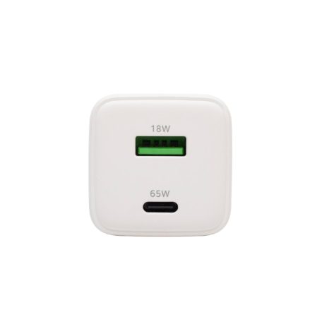 HOME SA65PPS USB hálózati szupergyors töltő, 65Watt, 2in1: USB-A + USB-C aljzat, QC + PD + PPS gyorstöltés, GaN technológia