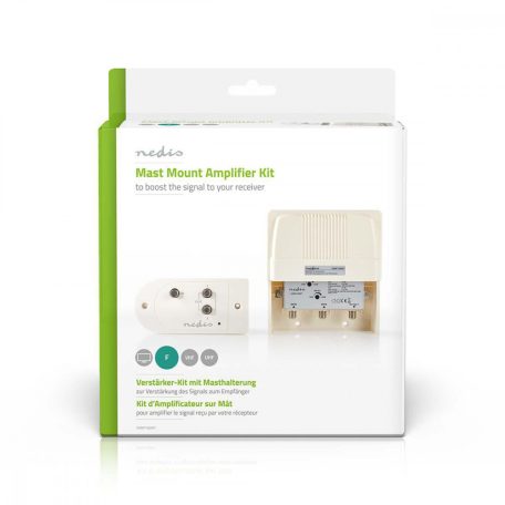 CATV erősítő | Nyereség: 25 dB | 174 - 694 MHz | Kimenő csatlakozók száma: 2 | Teljesítmény szabályzás | Fehér