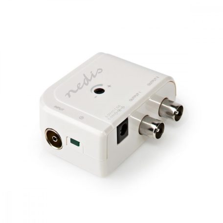 CATV erősítő | Nyereség: 15 dB | 50 - 694 MHz | Kimenő csatlakozók száma: 2 | Teljesítmény szabályzás | Fehér