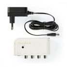 CATV erősítő | Nyereség: 10 dB | 50 - 694 MHz | Kimenő csatlakozók száma: 4 | Teljesítmény szabályzás | Fehér