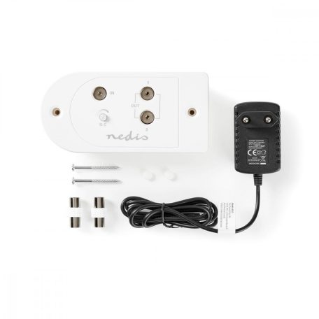 CATV erősítő | Nyereség: 18 dB | 40 - 862 MHz | Kimenő csatlakozók száma: 2 | Teljesítmény szabályzás | Fehér