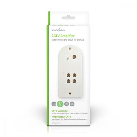 CATV erősítő | Nyereség: 20 dB | 40 - 862 MHz | Kimenő csatlakozók száma: 4 | Teljesítmény szabályzás | Fehér