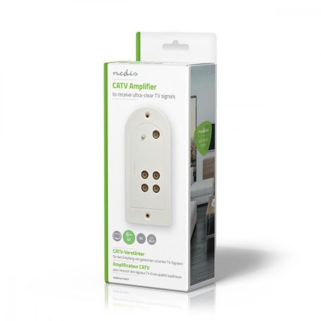 CATV erősítő | Nyereség: 20 dB | 40 - 862 MHz | Kimenő csatlakozók száma: 4 | Teljesítmény szabályzás | Fehér