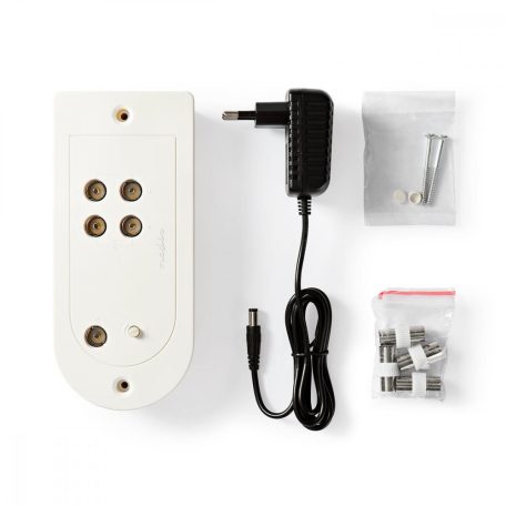 CATV erősítő | Nyereség: 20 dB | 40 - 862 MHz | Kimenő csatlakozók száma: 4 | Teljesítmény szabályzás | Fehér