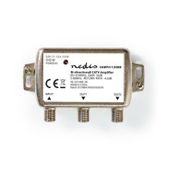   CATV erősítő | Nyereség: 12 dB | 85 - 1218 MHz | Kimenő csatlakozók száma: 2 | Visszatérési út | Ezüst